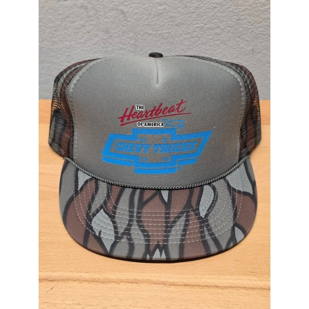 Chevrolet Trucks Hat The Heartbeat of America Mens Adjustable Camo Trucker